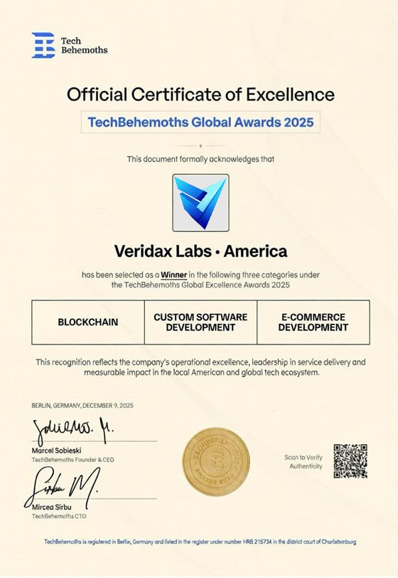 TechBehemoths Global Awards 2025 Certificate